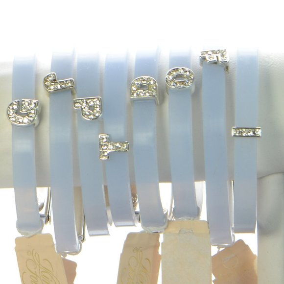 Kirks Folly Crystal Letter Charm Silicone Rubber Waterproof Bracelet - Picture 3 of 10